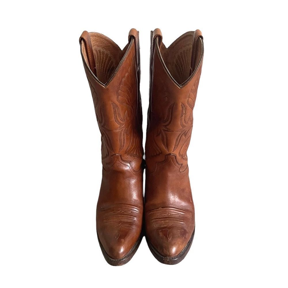 TOM HOUSTON Vintage Brown Leather Western Cowboy Boots 7 - Picture 6 of 13